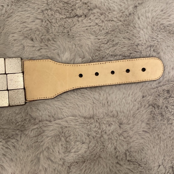 Vintage Rubik IceCube glass Mirror Suede Leather Wide statement belt Y2K RARE - Picture 8 of 14